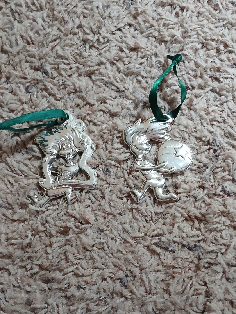 Dr. Seuss Silver  Ornaments with Green Ribbon Set